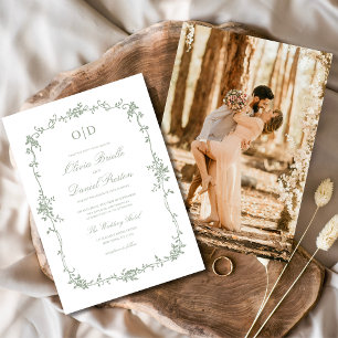 Viktorianisch Sage Green Foto Monogram Wedding Einladung