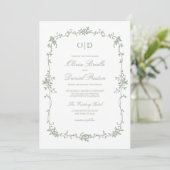 Viktorianisch Sage Green Foto Monogram Wedding Einladung (Stehend Vorderseite)