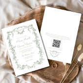 Viktorianisch Sage Green QR Code Blumenhochzeit Einladung