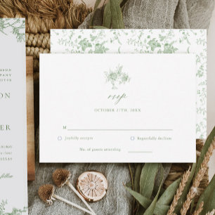 Viktorianisch Sage Green Toile Wedding RSVP Card Karte