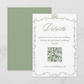 Viktorianisch Sage Green Wedding Details QR-Code Begleitkarte (Vorne/Hinten)