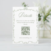 Viktorianisch Sage Green Wedding Details QR-Code Begleitkarte (Stehend Vorderseite)