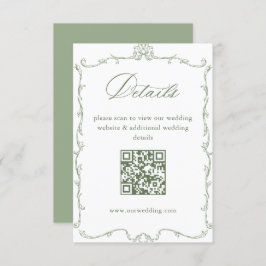 Viktorianisch Sage Green Wedding Details QR-Code Begleitkarte