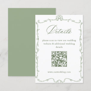 Viktorianisch Sage Green Wedding Details QR-Code Begleitkarte