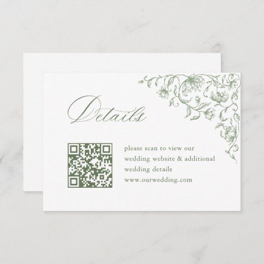 Viktorianisch Sage Green Wedding QR-Codedetails Begleitkarte (Vorne/Hinten)