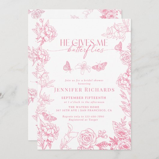 Viktorianisch | Schmetterlinge Brautparty Einladung (Vorne/Hinten)