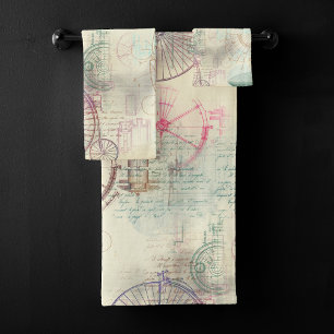 Viktorianisch Steampunk Aquarellgrunge Pastell Badhandtuch Set