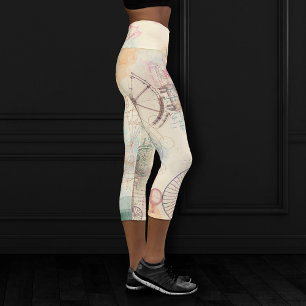 Viktorianisch Steampunk   Aquarellgrunge Pastell Capri Leggings
