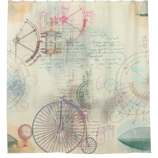 Viktorianisch Steampunk | Aquarellgrunge Pastell Duschvorhang (Vorderseite)