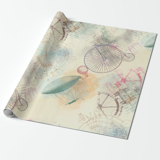 Viktorianisch Steampunk | Aquarellgrunge Pastell Geschenkpapier (Ungerollt)