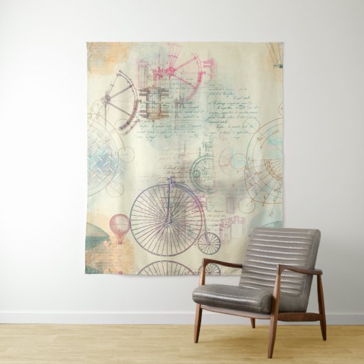 Viktorianisch Steampunk | Aquarellgrunge Pastell Wandteppich (Beispiel)