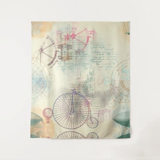 Viktorianisch Steampunk | Aquarellgrunge Pastell Wandteppich (Vorderseite)