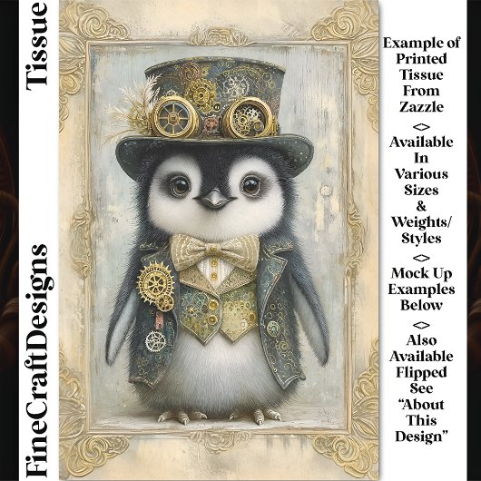 Viktorianisch Steampunk Baby Penguin DL3L Decoupag Seidenpapier