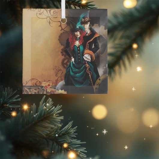 Viktorianisch Steampunk Couple Ornament Aus Glas