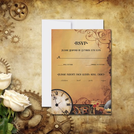 Viktorianisch Steampunk Elegance Wedding RSVP Karte