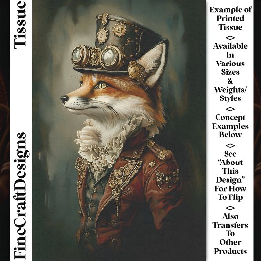 Viktorianisch Steampunk Fox Portrait CJ7 Decoupage Seidenpapier
