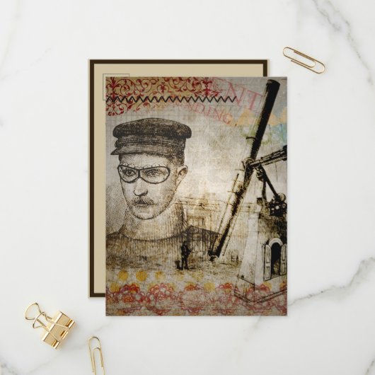 Viktorianisch Steampunk Inventor Scientist Telesco Einladungspostkarte (Vorderseite/Rückseite Beispiel)