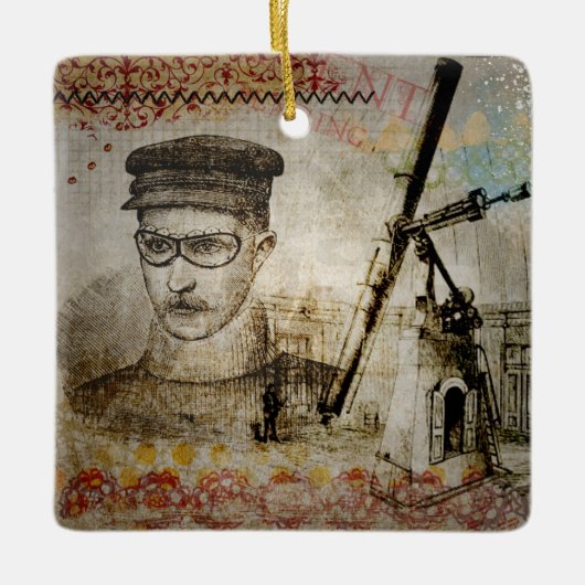 Viktorianisch Steampunk Inventor Scientist Telesco Keramikornament (Vorderseite)