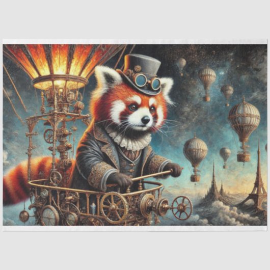 Viktorianisch Steampunk Red Panda Dreams Decoupage Seidenpapier (Vorderseite)