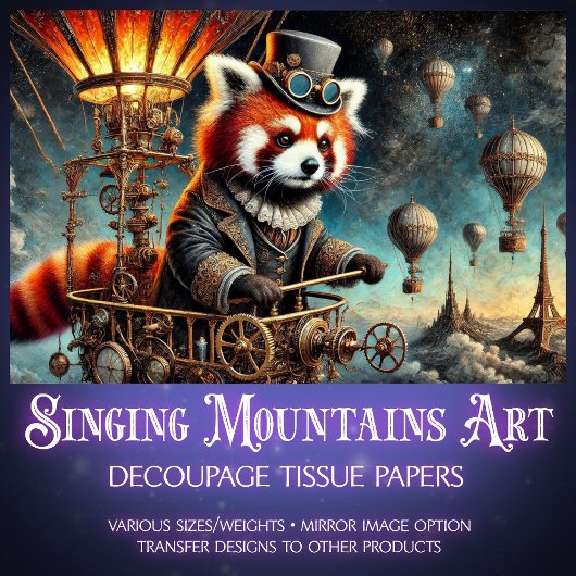 Viktorianisch Steampunk Red Panda Dreams Decoupage Seidenpapier