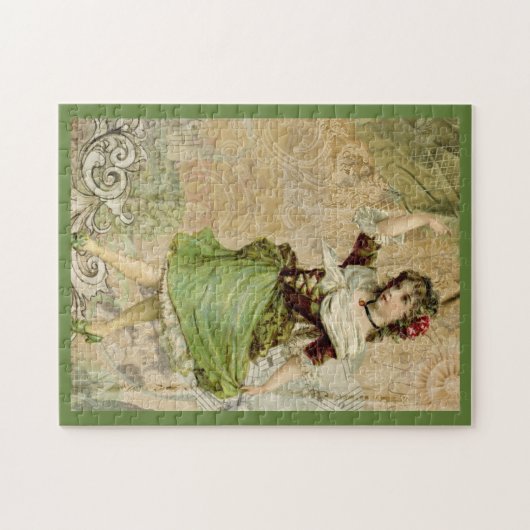 Viktorianisch TanzGirl Green Rote Rose Puzzle (Horizontal)