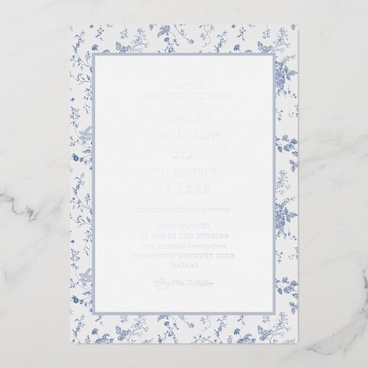 Viktorianisch Toile French Blue Classic Folieneinladung (Vorderseite)