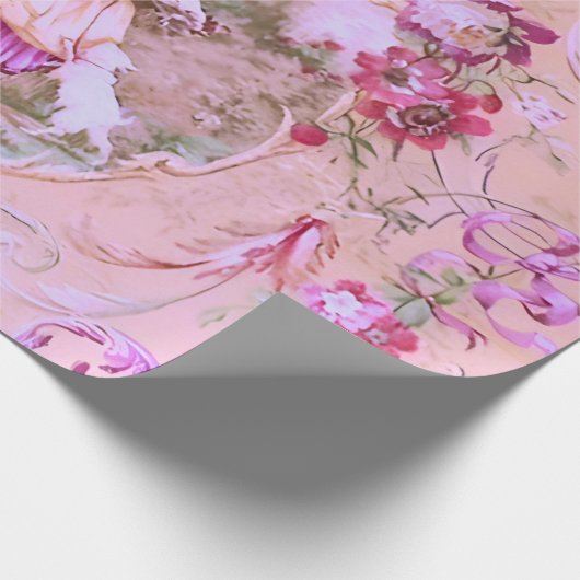 Viktorianisch Toile Rokoko Floral Rosa Decoupage Geschenkpapier (Ecke)