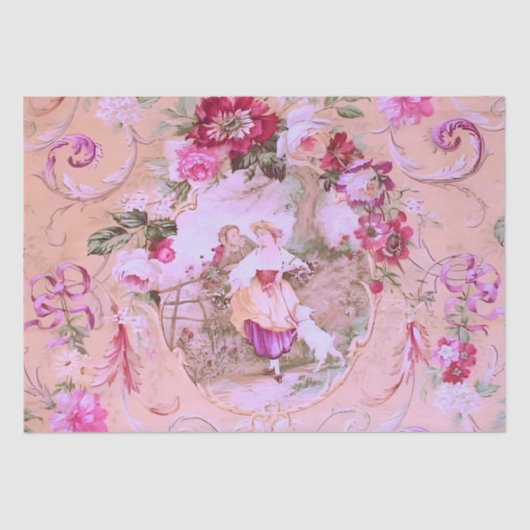 Viktorianisch Toile Rokoko Floral Rosa Decoupage Seidenpapier (Vorderseite)