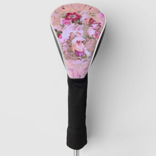 Viktorianisch Toile Rokoko Stil Blumenrosa Initial Golf Headcover (Vorderseite)