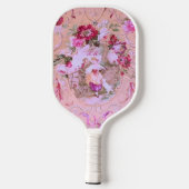Viktorianisch Toile Rokoko Stil Blumenrosa Initial Pickleball Schläger (Rückseite)