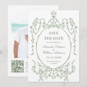 Viktorianisch verzierter floraler Salbeigrüner Hoc Save The Date