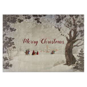 Viktorianisch Vintage Weihnachten Winter Szene Schneidebrett
