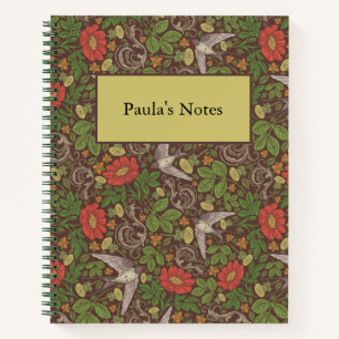 Viktorianisch Vintager Red Daisy Bird English Gard Notizblock