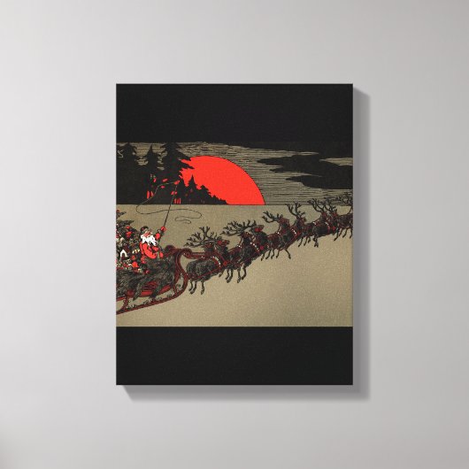Viktorianisch Vintager Santa Claus Rentier Sleigh Leinwanddruck (Vorderseite)