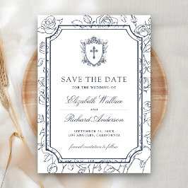 Viktorianisch Weiß und Marineblau Katholische Hoch Save The Date