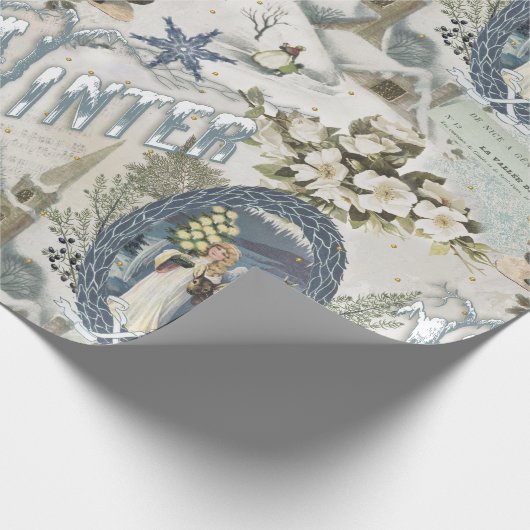Viktorianisch Winter Blues Vignette Geschenkpapier (Ecke)