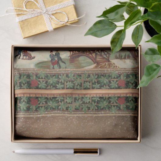 Viktorianisch Winter Skaten und Rodelbahn Seidenpapier (Geschenk)