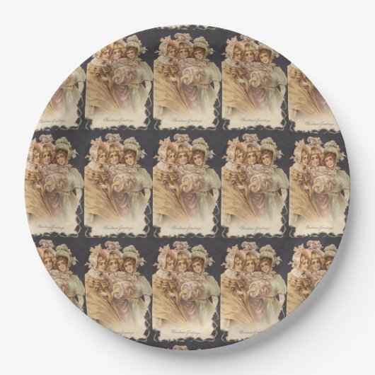 Viktorianisch Women Vintage Weihnachtszeitung Tell Pappteller (Vorderseite)
