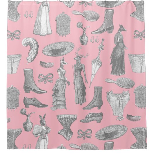 viktorianische antike Damentiere, rosa Kletterfrau Duschvorhang (Vorderseite)