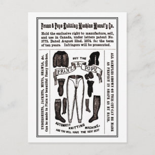 Viktorianische antike strickmaschine und postkarte