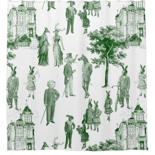 viktorianische antike Tiere grün Duschvorhang (Vorderseite)