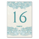 Viktorianische Aqua Lace Design White Table Card Tischnummer (Rückseite)