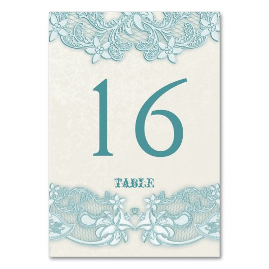 Viktorianische Aqua Lace Design White Table Card Tischnummer (Rückseite)