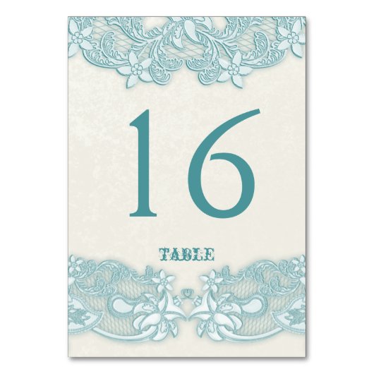 Viktorianische Aqua Lace Design White Table Card Tischnummer (Vorderseite)