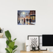 Viktorianische Aquarellmühle in der Snowy Street Poster (Heimbüro)