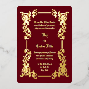 Viktorianische Ära 1851 Hochzeit an der feinen, bl Folieneinladung