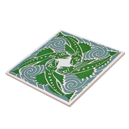 Viktorianische Ära Art Nouveau Vier Fischmuster Fliese (Seite)