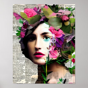 Viktorianische Ära Vintage-Frau mit rosa Blumen Poster