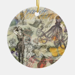 Viktorianische Bade-Schönheit Kraken Vintage Surre Keramikornament