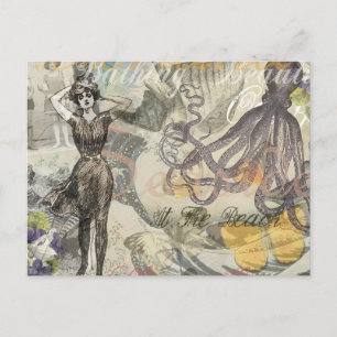 Viktorianische Bade-Schönheit Kraken Vintage Surre Postkarte